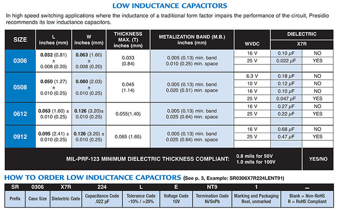 low inductance capacitors