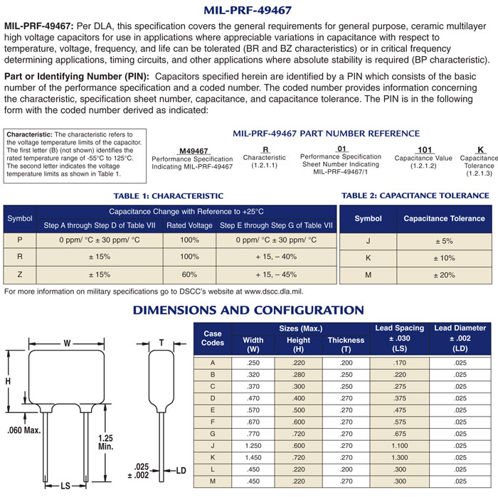 Radial Leaded 49467 specifications and dimensions 