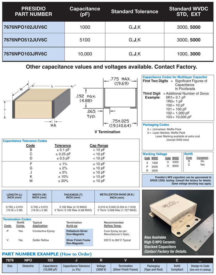 Size 3838 capacitor part numbers and specs