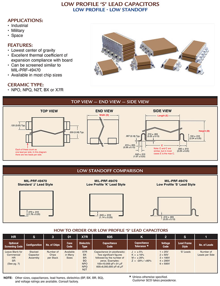 low profile S Lead capacitors